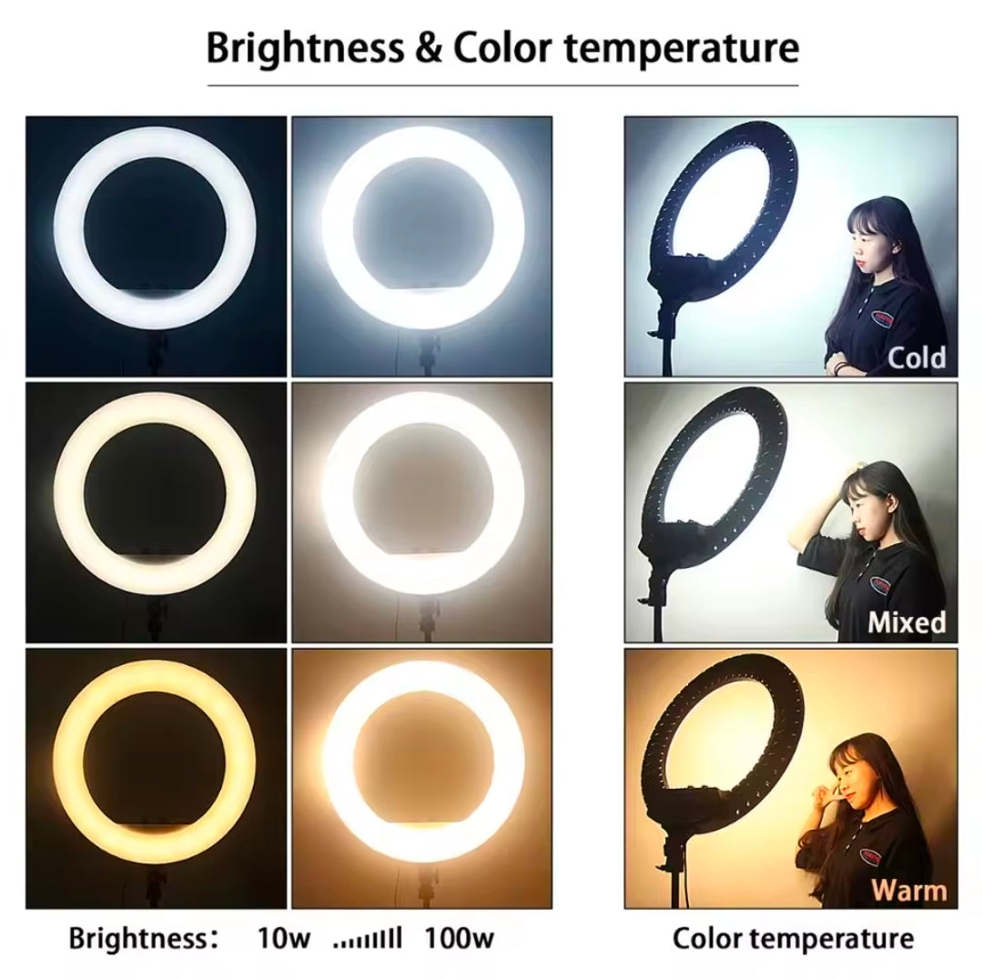 💡 Aro Selfie Profesional de 54 CM (21") | 3 Tonos, Maletín, Control y 3 soportes de Celular