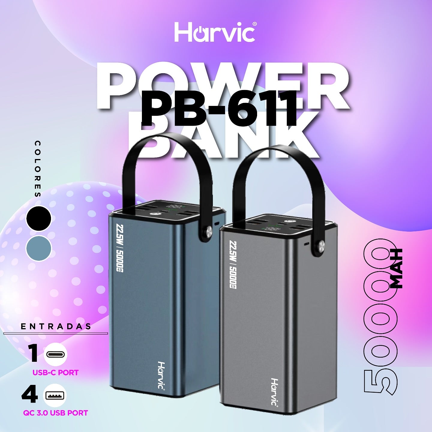 🔋 POWERBANK HARVIC DE 50.000 MAH (BANCO DE CARGA) 🔌