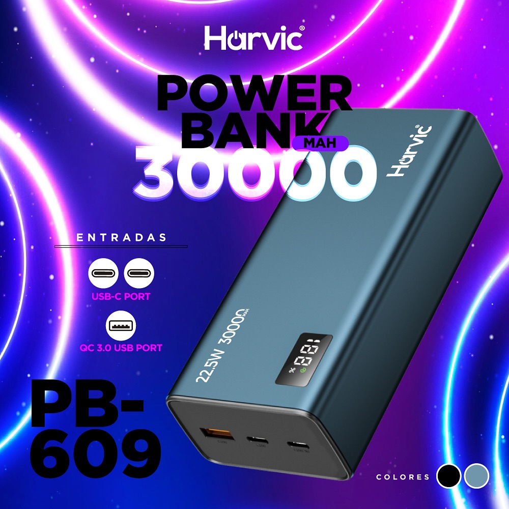 🔋 POWERBANK HARVIC DE 30.000 MAH (BANCO DE CARGA) 🔌