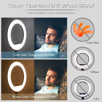 💡 Aro Selfie Profesional de 45 CM (18") | 3 Tonos, Maletín, Control y 3 soportes de Celular