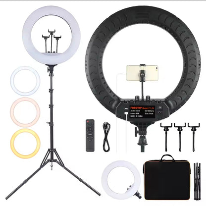 💡 Aro Selfie Profesional de 54 CM (21") | 3 Tonos, Maletín, Control y 3 soportes de Celular