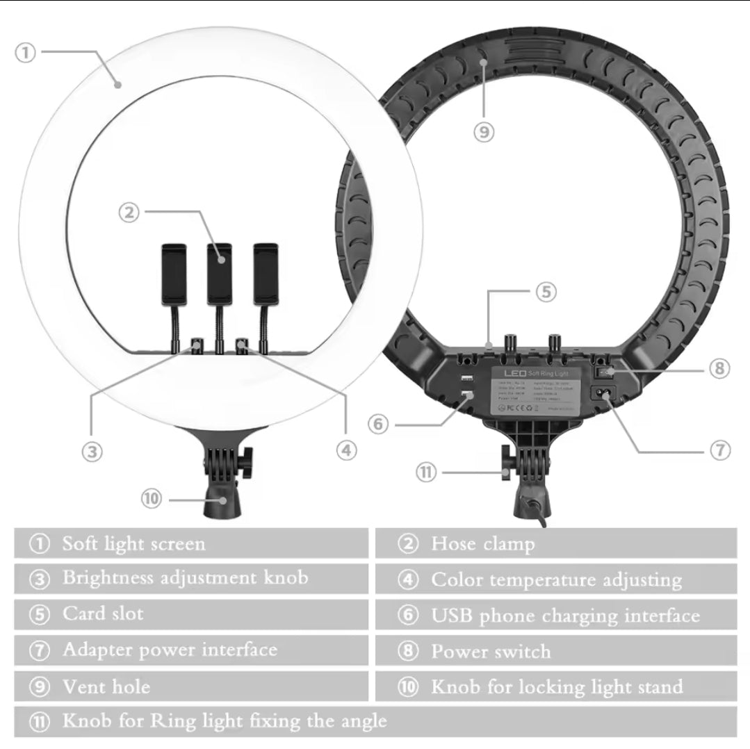 💡 Aro Selfie Profesional de 45 CM (18") | 3 Tonos, Maletín, Control y 3 soportes de Celular