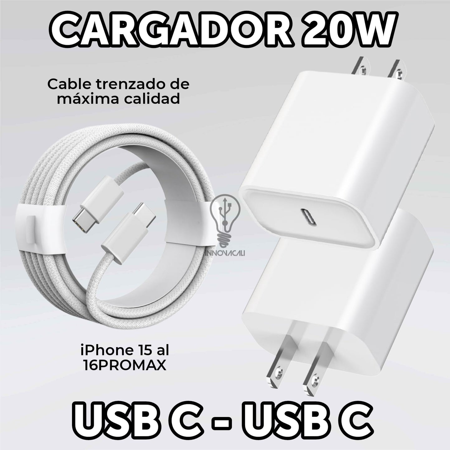 ⚡🔌 CARGADOR 20W (CARGA TURBO) USB C - USB C IPHONE 15-16 🔋⚡