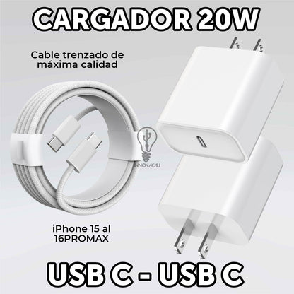 ⚡🔌 CARGADOR 20W (CARGA TURBO) USB C - USB C IPHONE 15-16 🔋⚡
