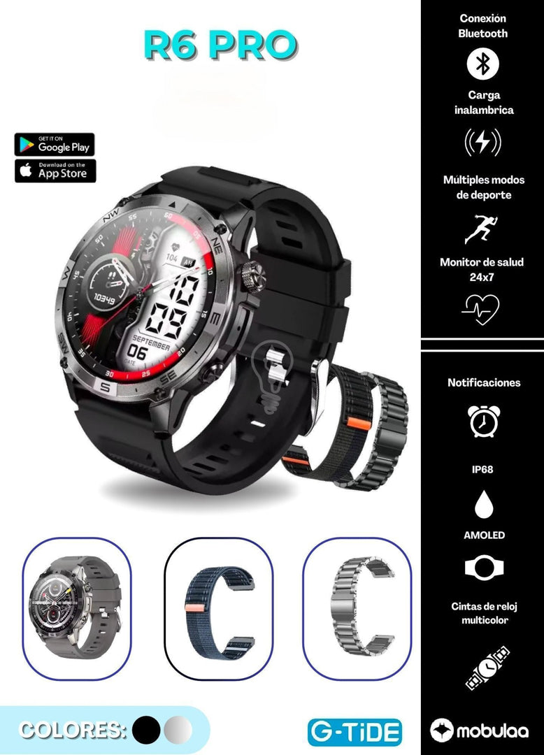 ⌚ RELOJ INTELIGENTE G-TIDE R6 PRO | 10 Días de Batería + Pantalla AMOLED 🔋