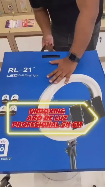 💡 Aro Selfie Profesional de 54 CM (21") | 3 Tonos, Maletín, Control y 3 soportes de Celular